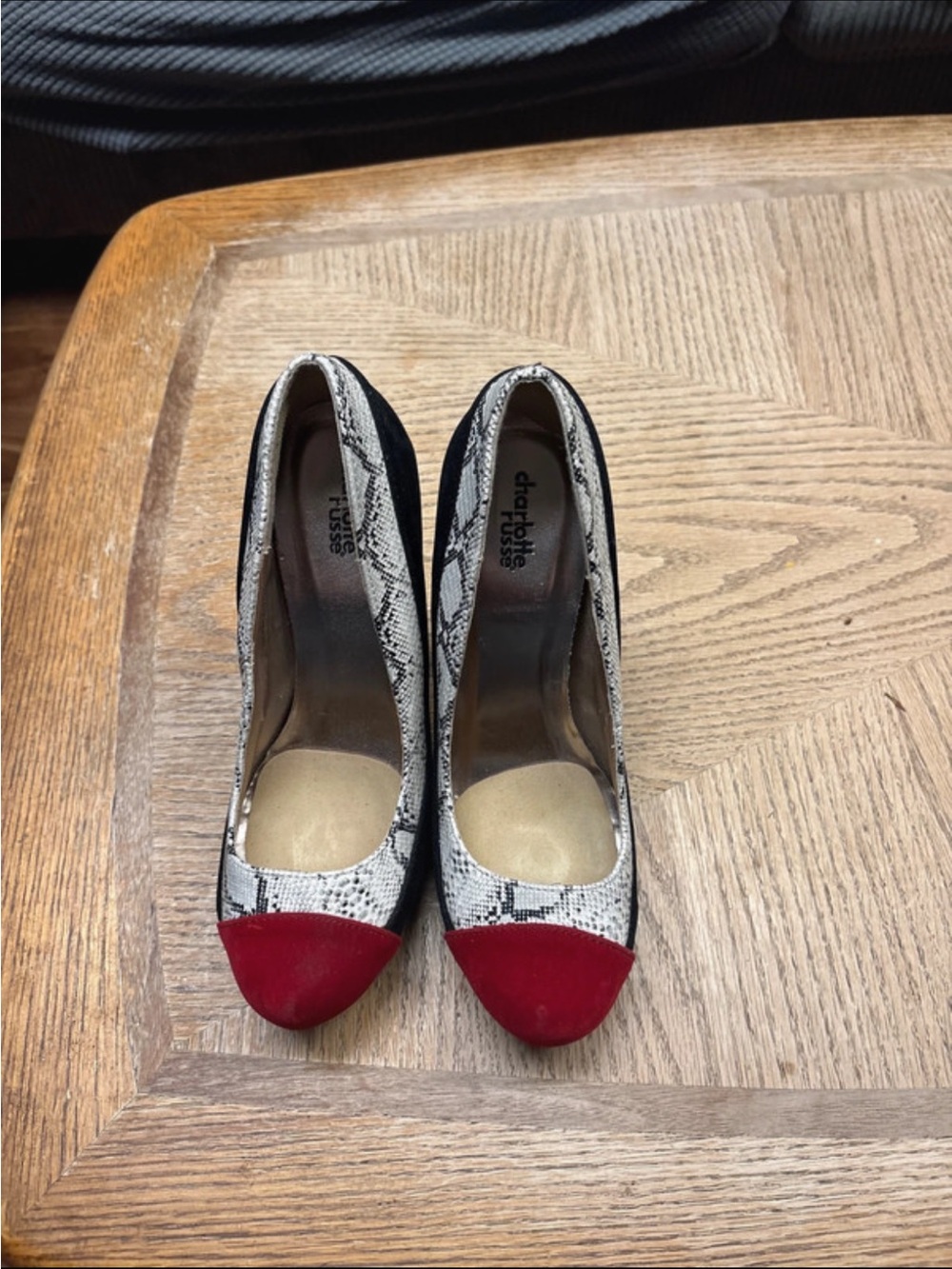 Charlotte Russe Snakeskin & Red Cap Toe Stiletto Pumps size 7